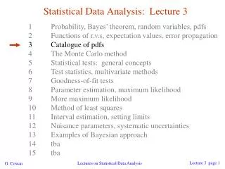 Statistical Data Analysis: Lecture 3