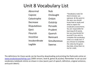 Unit 8 Vocabulary List