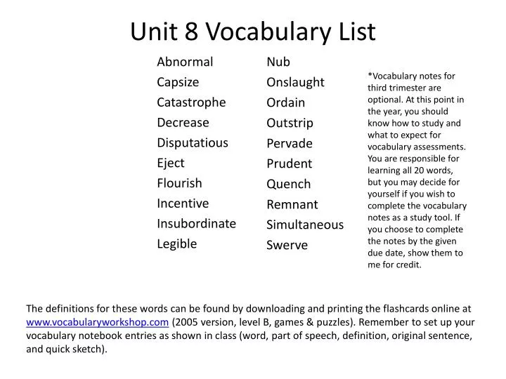 unit 8 vocabulary list