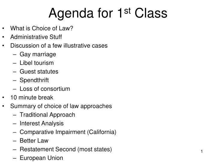 agenda for 1 st class