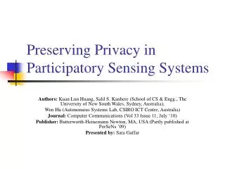 Preserving Privacy in Participatory Sensing Systems