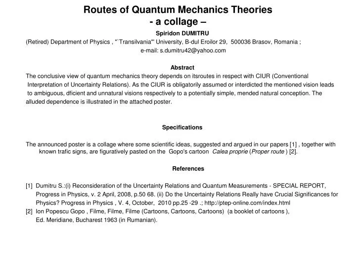 routes of quantum mechanics theories a collage