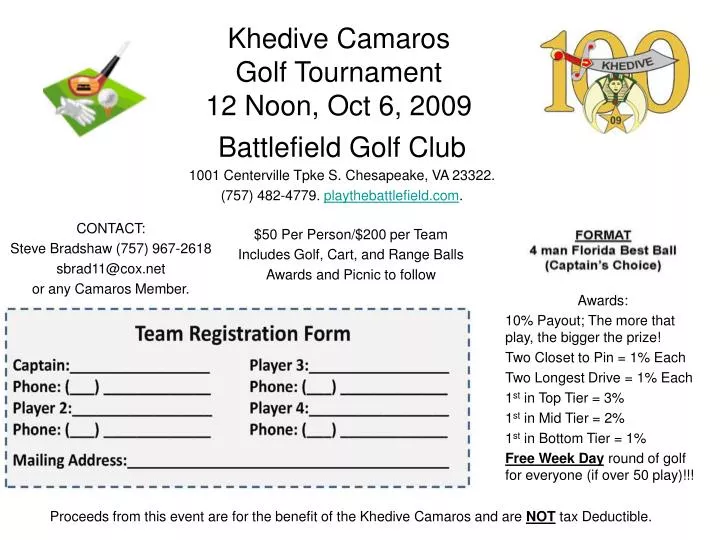 khedive camaros golf tournament 12 noon oct 6 2009