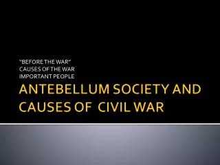 ANTEBELLUM SOCIETY AND CAUSES OF CIVIL WAR