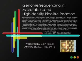 Genome Sequencing in Microfabricated High-density Picolitre Reactors