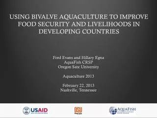 Using bivalve aquaculture to improve food security and livelihoods in developing countries