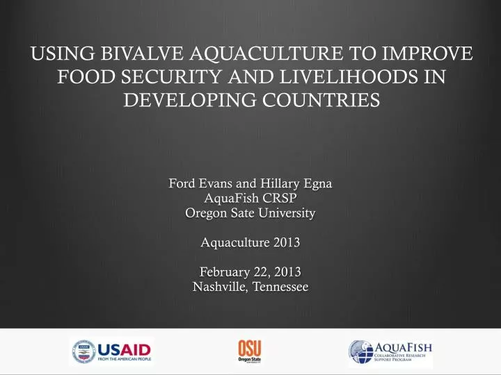using bivalve aquaculture to improve food security and livelihoods in developing countries