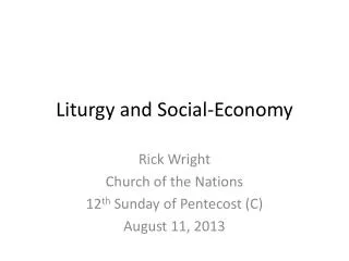 Liturgy and Social-Economy