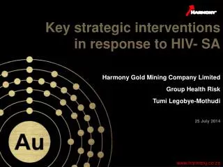 Key strategic interventions in response to HIV- SA