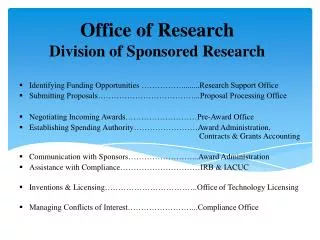 Office of Research Division of Sponsored Research