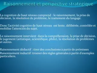 raisonnement et perspective strat gique