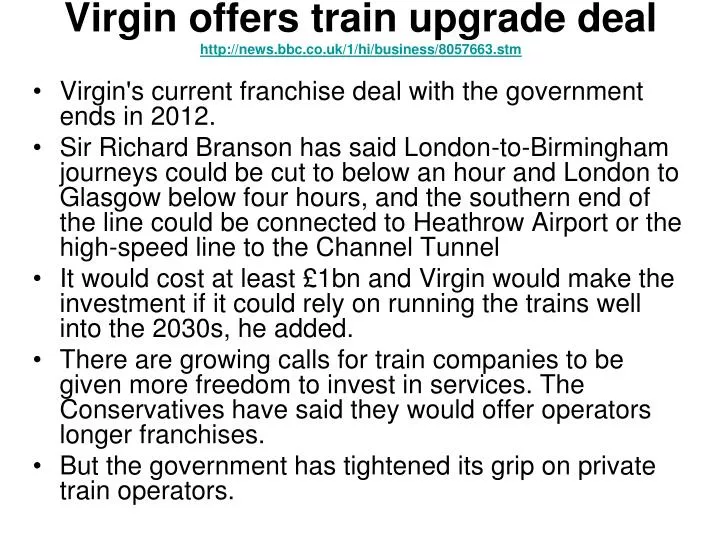 virgin offers train upgrade deal http news bbc co uk 1 hi business 8057663 stm