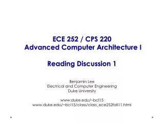 ece 252 cps 220 advanced computer architecture i reading discussion 1