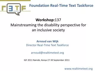 Workshop: 137 Mainstreaming the disability perspective for an inclusive society