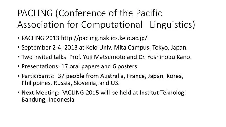 pacling conference of the pacific association for computational linguistics