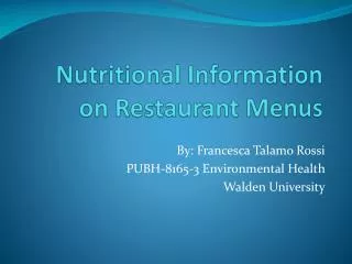 Nutritional Information on Restaurant Menus