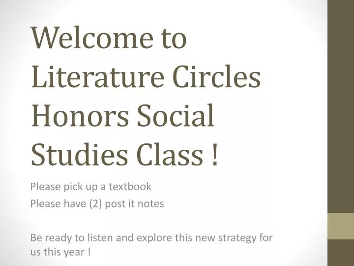 welcome to literature circles honors social studies class