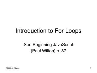 Introduction to For Loops