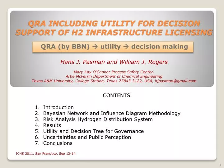 qra including utility for decision support of h2 infrastructure licensing