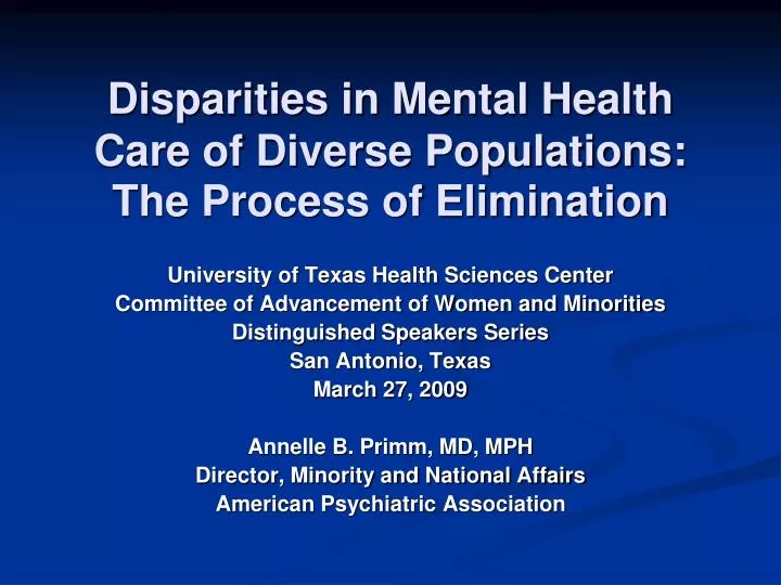 disparities in mental health care of diverse populations the process of elimination