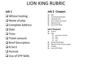 LION KING RUBRIC