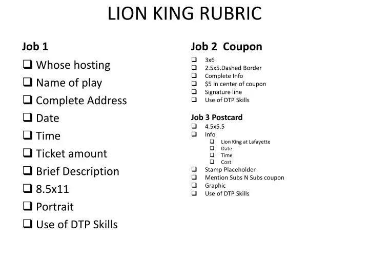 lion king rubric