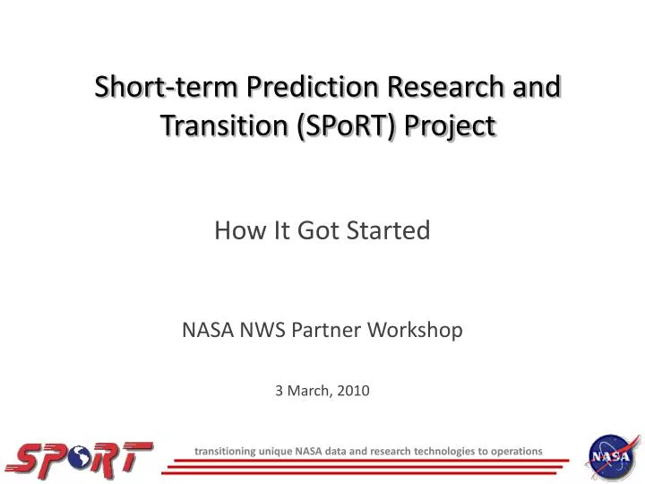 short term prediction research and transition sport project