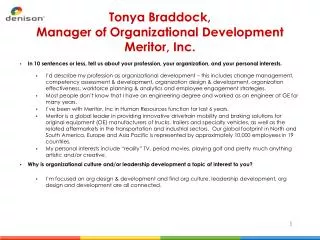 Tonya Braddock, Manager of Organizational Development Meritor, Inc.