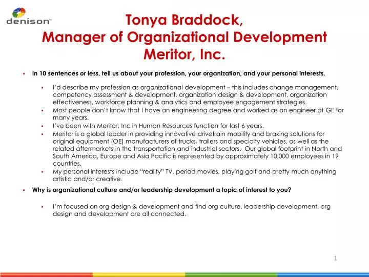 tonya braddock manager of organizational development meritor inc