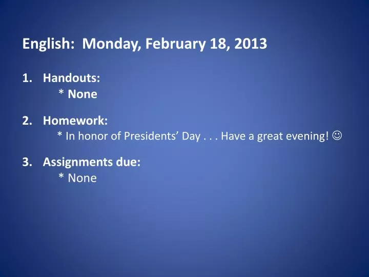 english monday february 18 2013