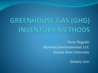 GREENHOUSE GAS (GHG) INVENTORY METHODS