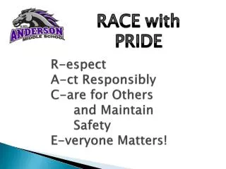 R- espect A-ct Responsibly C-are for Others 	and Maintain 	Safety E- veryone Matters!