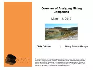 Overview of Analyzing Mining Companies March 14, 2012