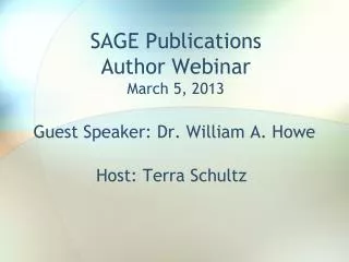 SAGE Publications Author Webinar March 5, 2013