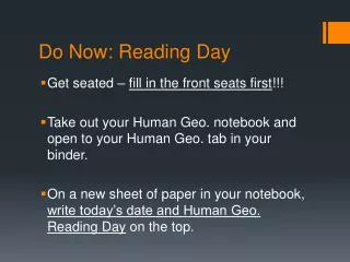Do Now: Reading Day
