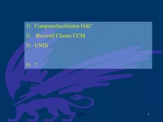 1) Computerfaciliteiten OAC 2) Beowulf Cluster CCM 3) UNIX 5) ?