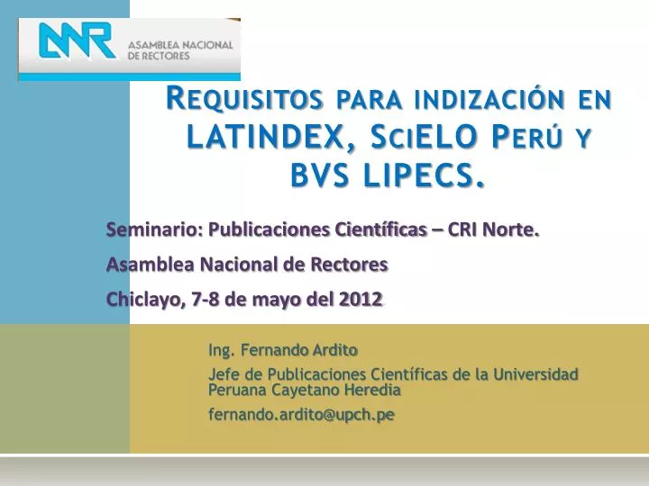 requisitos para indizaci n en latindex scielo per y bvs lipecs