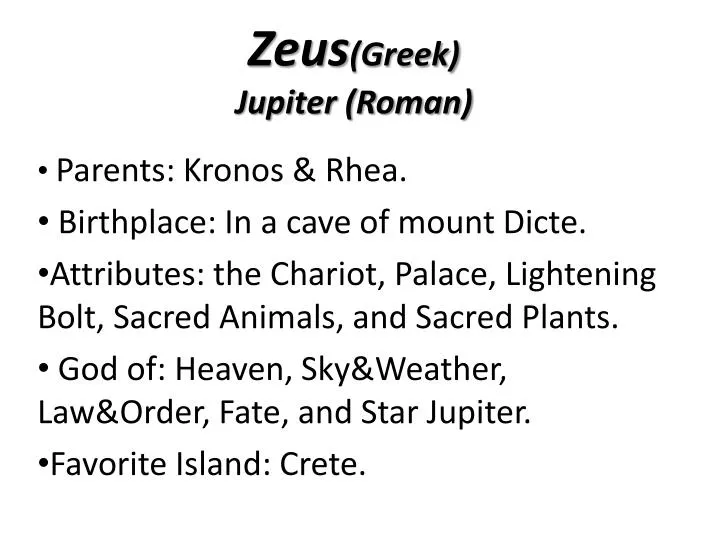 zeus greek jupiter roman