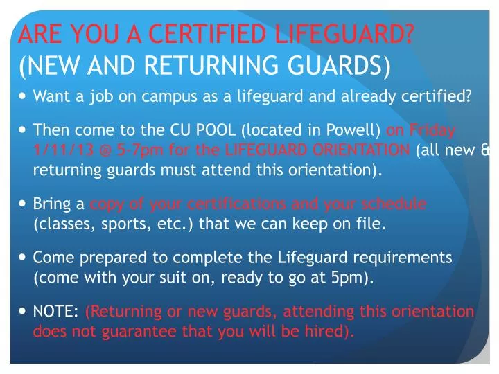are you a certified lifeguard new and returning guards