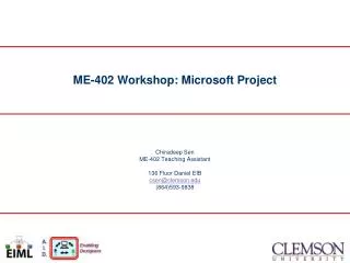 ME-402 Workshop: Microsoft Project