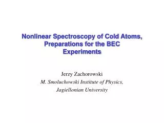 Nonlinear Spectroscopy of Cold Atoms, Preparations for the BEC Experiments