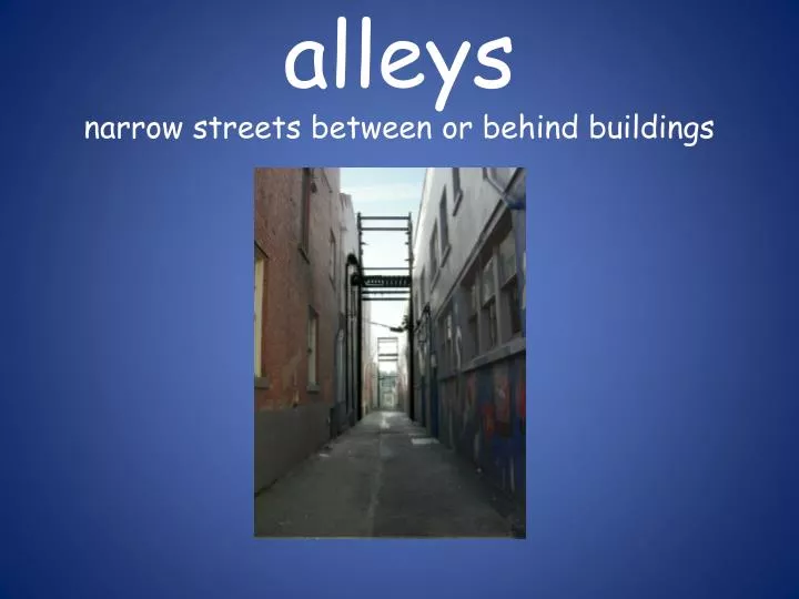 alleys narrow streets between or behind buildings