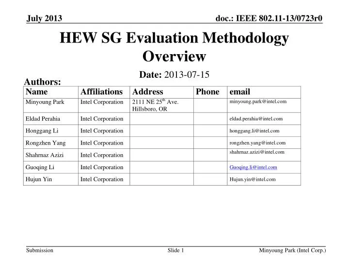 hew sg evaluation methodology overview