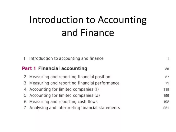 introduction to accounting and finance