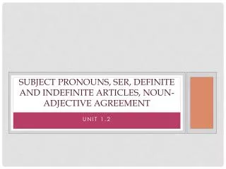 Subject pronouns, ser , Definite and Indefinite articles, Noun-adjective agreement