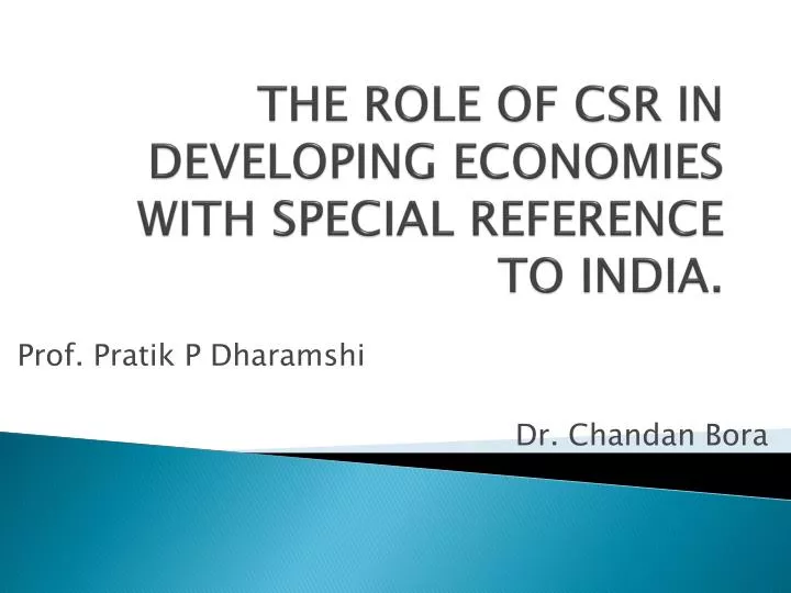 the role of csr in developing economies with special reference to india