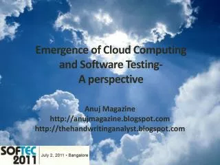 Emergence of Cloud Computing and Software Testing- A perspective