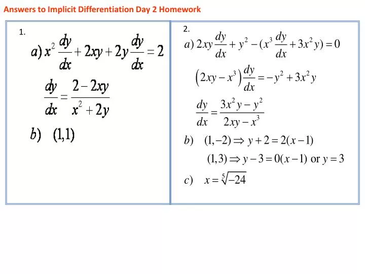 answers to implicit differentiation day 2 homework