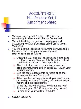 ACCOUNTING 1 Mini-Practice Set 1 Assignment Sheet