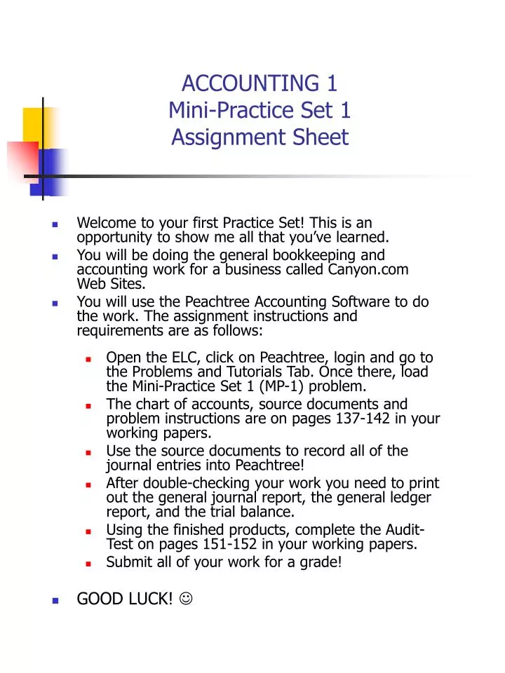 accounting 1 mini practice set 1 assignment sheet